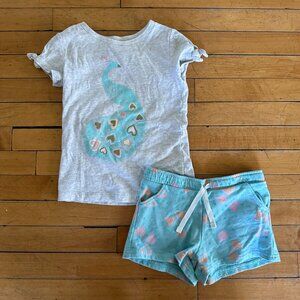 Carter’s Girls 4T Peacock Heart Shirt and Matching Shorts